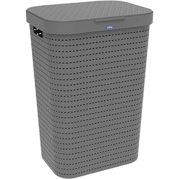 Colector de rufe Rotho Country 55l cu capac aspect ratan, plastic (PP) fără BPA, antracit, 55l (42,0 x 32,2 x 57,7 cm)