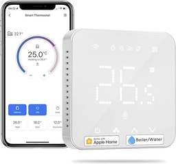 Termostat inteligent Cazan WiFi Termostat de încălzire Termostat digital de cameră WiFi Termostat inteligent de perete Termostat de încălzire în pardoseală pentru HomeKit, Siri, Google, Control vocal Alexa, Telecomandă, LED