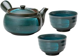 Ceainic japonez Kyusu Mino Ware Yunomi Set model de linie de smarald pe maro