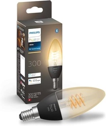 Philips Hue White E14 lumânare pachet unic filament 300lm, lumină albă caldă, reglabil, controlabil prin aplicație, compatibil cu Amazon Alexa (Echo, Echo Dot)