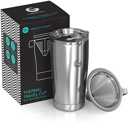 Cafetieră pentru turnare peste cafea Gator - Cană de cafea termică de călătorie All-in-One și aparat de cafea cu picurare manuală - Oțel inoxidabil izolat în vid cu filtru fără hârtie - 585 ml - Gri