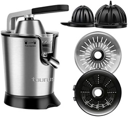 Presa de citrice Taurus | Easy Press 300 | Oțel inoxidabil | Se poate spăla vase | Turnare continuă cu pârghie | Rezervor de 650 ml | 2 conuri | 2 filtre | regulator electric de pulpă | Fără BPA