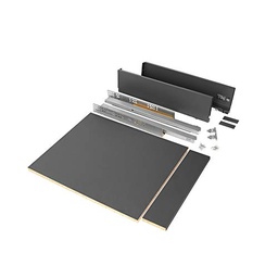 Emuca - kit de sertare pentru bucatarie sau baie cu planse incluse si galerii cu extensie completa cu inchidere moale, inaltime 93 mm pentru modul de 600 mm si adancime 500 mm, gri antracit.