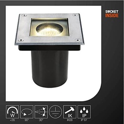 SLV 229374 DASAR SQUARE GU10, spot încastrat la pământ, oțel inoxidabil 304, max, 35W, IP67, Oțel, argintiu, , , 18 x 16 cm [Clasa energetică A]